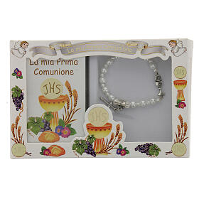 First Communion box with booklet in Italian and pearl beads bracelet