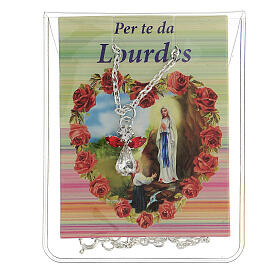 Kleine Halskette mit Engel aus rotem Kristall und Lourdes-Karte auf Italienisch