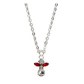 Kleine Halskette mit Engel aus rotem Kristall und Lourdes-Karte auf Italienisch