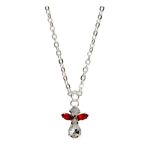 Kleine Halskette mit Engel aus rotem Kristall und Lourdes-Karte auf Italienisch 2