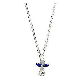 Chain with blue crystal angel and card in Italian Lourdes
