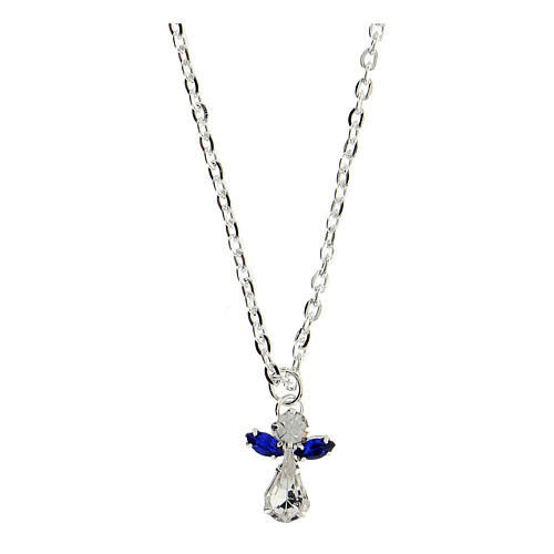Blue crystal angel necklace with Lourdes card in Italian 2