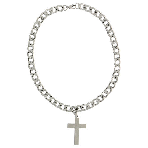 Halskette aus Stahl mit lasergraviertem Kreuz und Karabinerverschluss 1