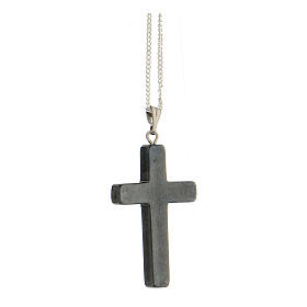 Halskette mit Kreuz aus Hämatit (3,5 x 2 cm) und Metallkette