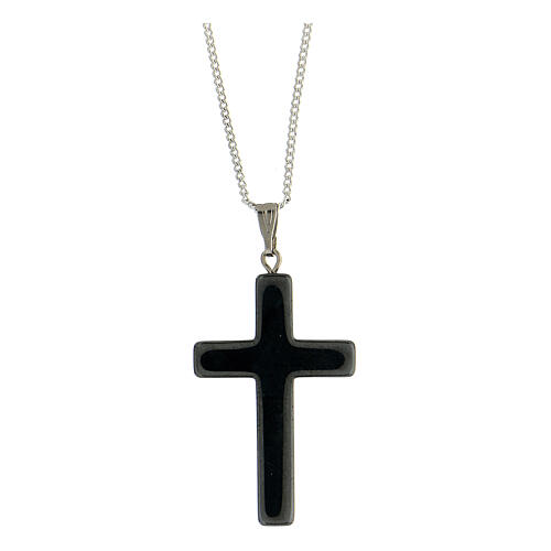Hematite cross necklace 3.5x2 cm metal chain 3