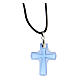 Croix pendentif verre bleu ciel cordon noir s1