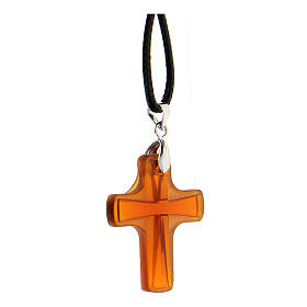 Kleines Kreuz aus ziegelrotem Glas auf Kordel, 3 x 2,5 cm