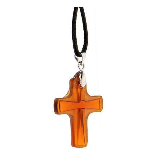 Glass cross on cord, brick red 3x2.5 cm 2