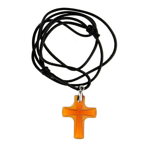 Glass cross on cord, brick red 3x2.5 cm 3