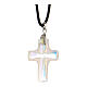 Croix pendentif verre iridescent cordon noir s2