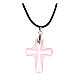 Pink glass cross pendant with string necklace s1