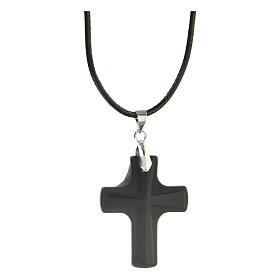 Black glass cross pendant 3x2.5 cm on black string