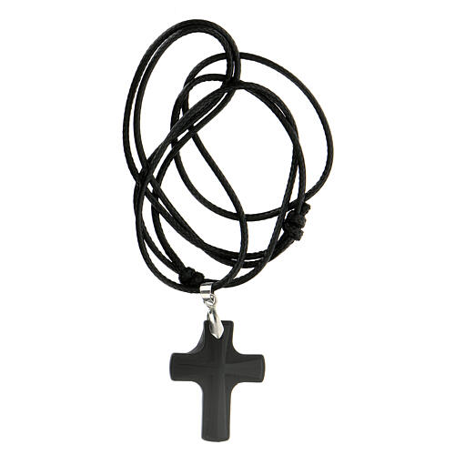 Croix pendentif verre noir cordon 3