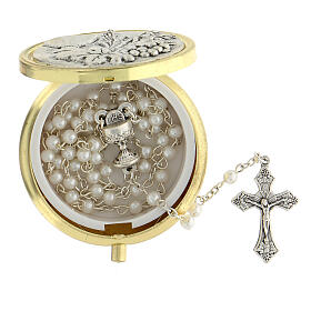 Round white rosary case in imitation pearl 4 mm