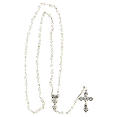 Round white rosary case in imitation pearl 4 mm 6