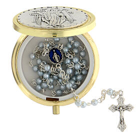 Rosary case of the Miraculous Medal with light blue imitation pearl rosary