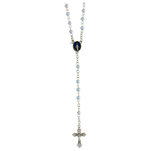 Rosary case of the Miraculous Medal with light blue imitation pearl rosary 3