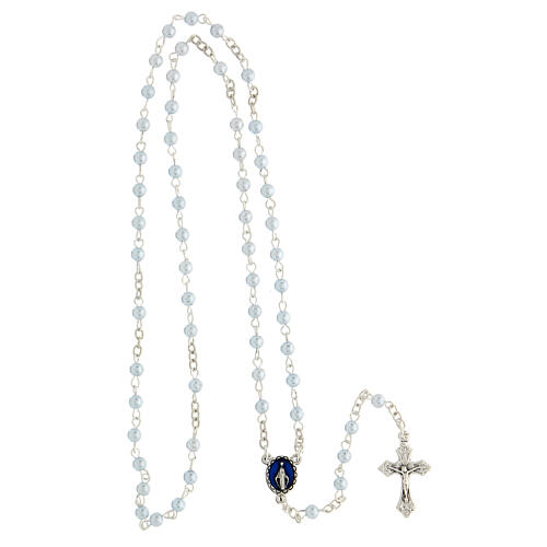 Rosary case Our Lady of Miracles light blue imitation pearl rosary 7