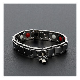 Health bracelet, red, white and black, metal