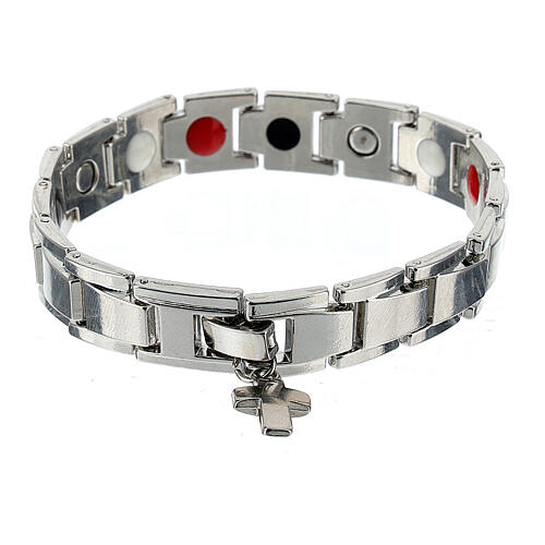 Health bracelet, red, white and black, metal 1