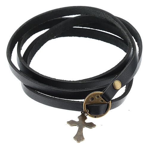 Bracelet with black strap and brass-coated cross 3