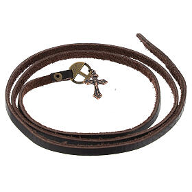 Brown strap cross bracelet coppery pendant