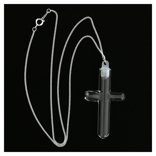 Metal necklace with glass cross-shaped pendant, empty with plug 2