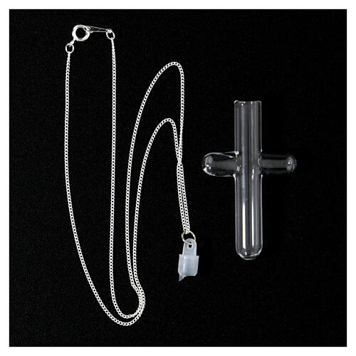 Metal necklace with glass cross-shaped pendant, empty with plug 4