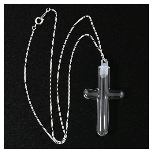 Metal necklace with glass cross-shaped pendant, empty with plug 5