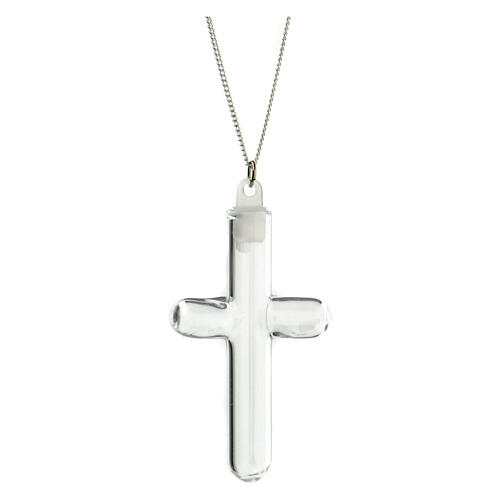 Croix verre vide avec bouchon collier métal 1