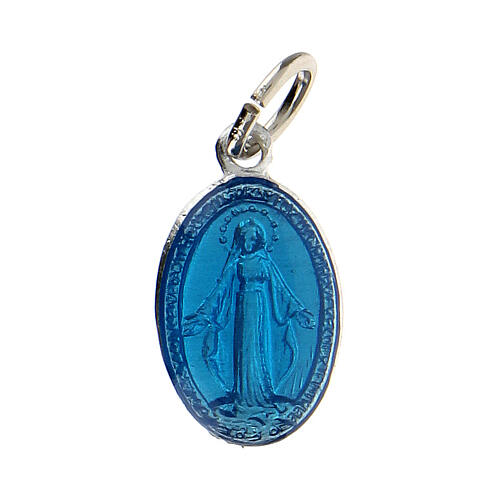 Miraculous medal in transparent blue enamel 14x10 mm aluminum 1