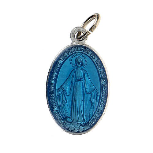Silvery Miraculous Medal with blue enamel 18x13 mm 1