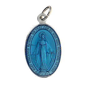Silvery Miraculous Medal with clear blue enamel 22x15 mm