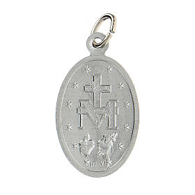 Silvery Miraculous Medal with clear blue enamel 22x15 mm