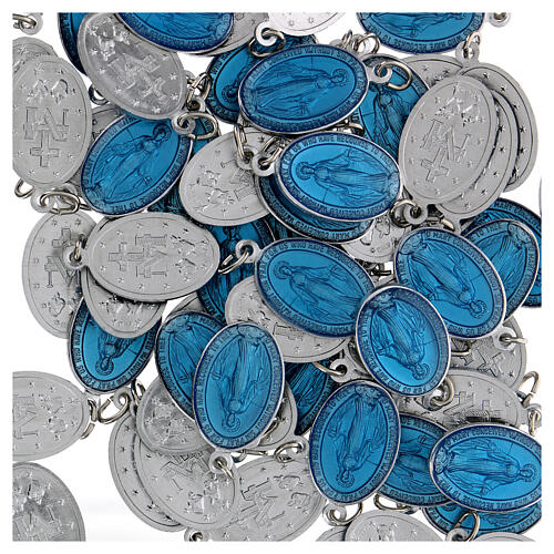 Silvery Miraculous Medal with clear blue enamel 22x15 mm 3