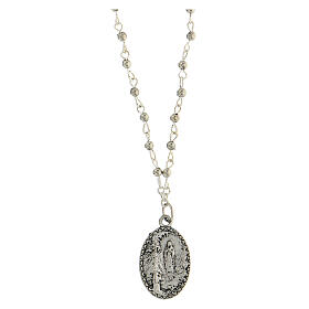 Necklace with metal beads and medal, Lourdes and Miraculous Medal, 2 cm