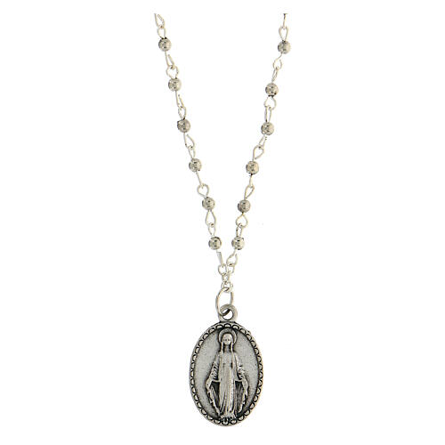 Necklace with metal beads and medal, Lourdes and Miraculous Medal, 2 cm 1