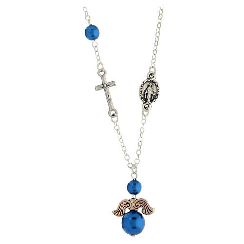 Halskette mit Engelchen und blauen Perlen, 4 mm 1