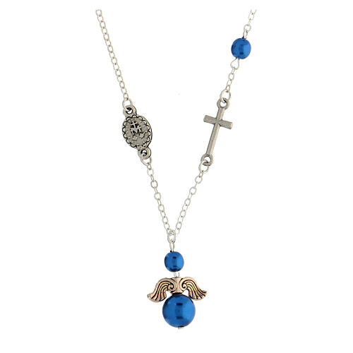Halskette mit Engelchen und blauen Perlen, 4 mm 2
