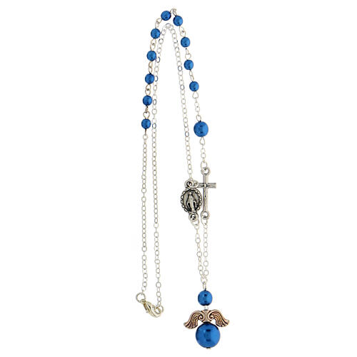 Halskette mit Engelchen und blauen Perlen, 4 mm 3