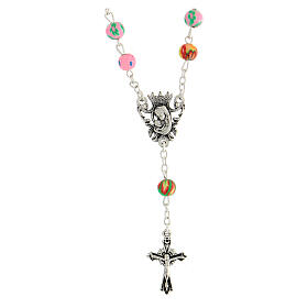 Rosary necklace with 7 mm multicolour beads and Virgin with Child's medal