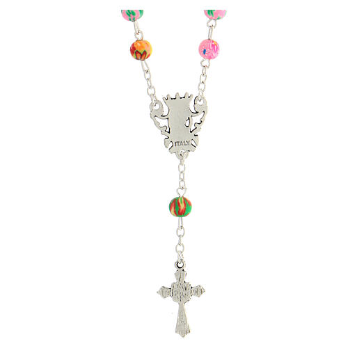 Rosary necklace with 7 mm multicolour beads and Virgin with Child's medal 2