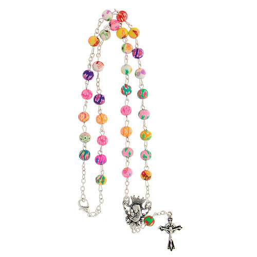 Rosary necklace with 7 mm multicolour beads and Virgin with Child's medal 4