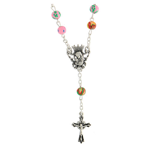 Collana pendente Madonna e Gesù grani multicolore 7 mm 1