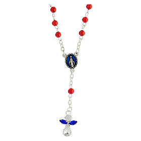 Halskette mit roten Perlen von 4 mm und Engelkreuz aus Kristall