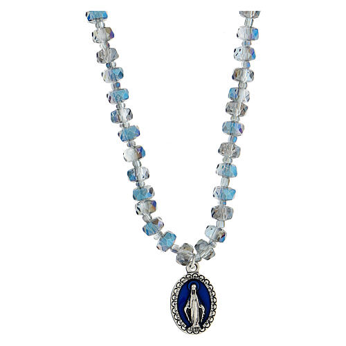 Elastic necklace with 6 mm blue crystal beads and Miraculous Medal 1