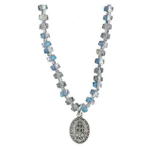 Elastic necklace with 6 mm blue crystal beads and Miraculous Medal 2