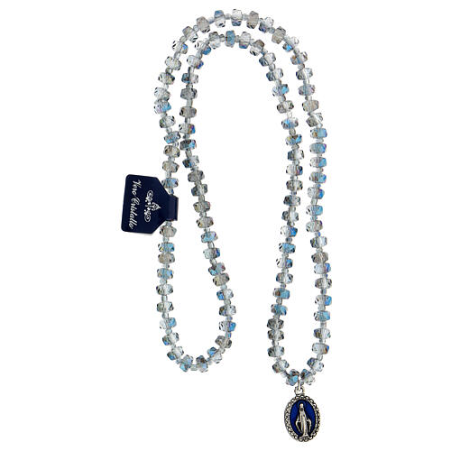 Elastic necklace with 6 mm blue crystal beads and Miraculous Medal 3