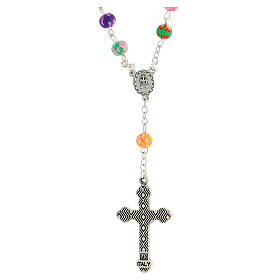 Rosary necklace with multicolour beads and Miraculous Medal