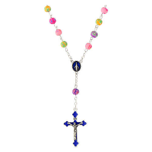 Multicolor rosary bead necklace with Miraculous Mary 1